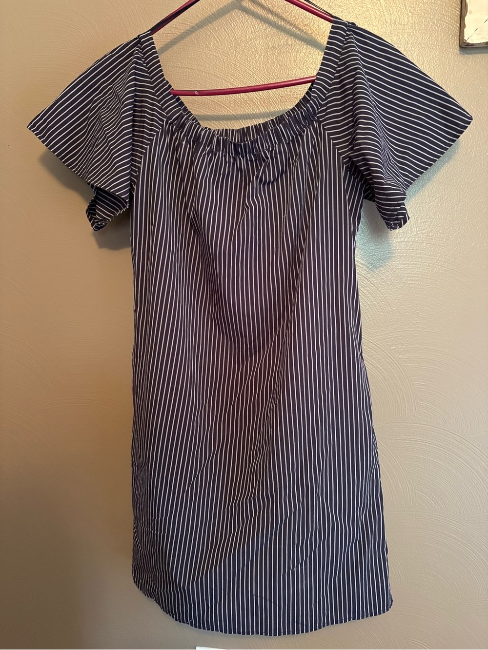 Banana Republic- Striped Navy Off-Shoulder Dress